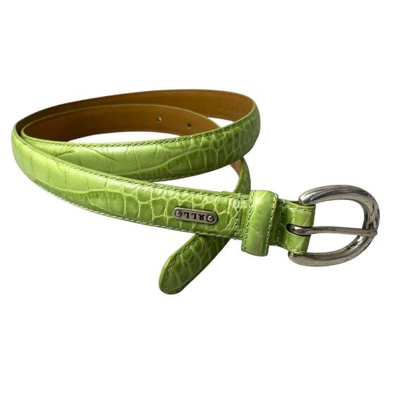 Lauren Ralph Lauren Italian Leather Belt M Womens Green LRL Skinny Croc Embossed - Picture 1 of 9